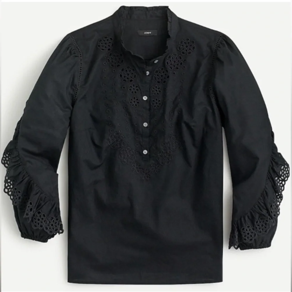J. Crew Floral Embroidered Eyelet Ruffle Sleeve 100% Cotton Whimsigoth Blouse